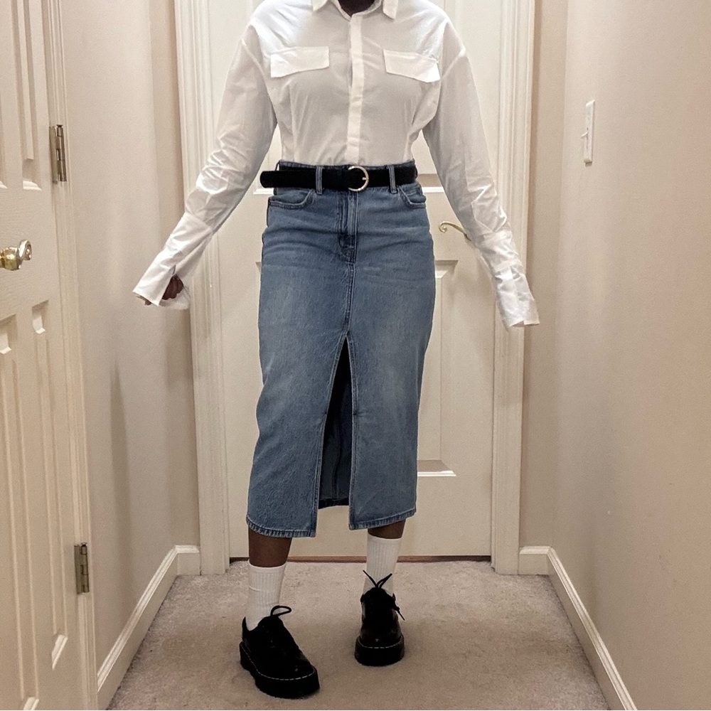 free people blue denim slit skirt